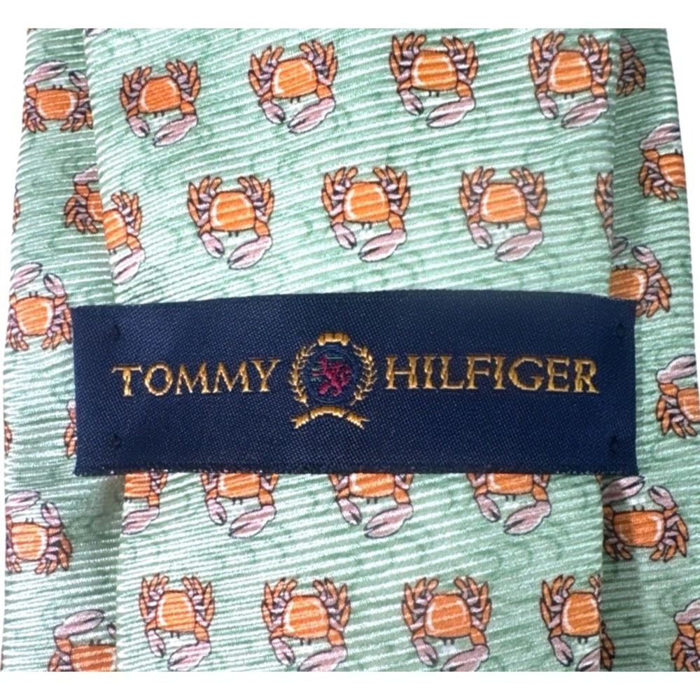 Tommy Hilfiger Made in USA Silk Tie Crab Critter Nautical Green Orange 3.5" - Picture 4 of 11